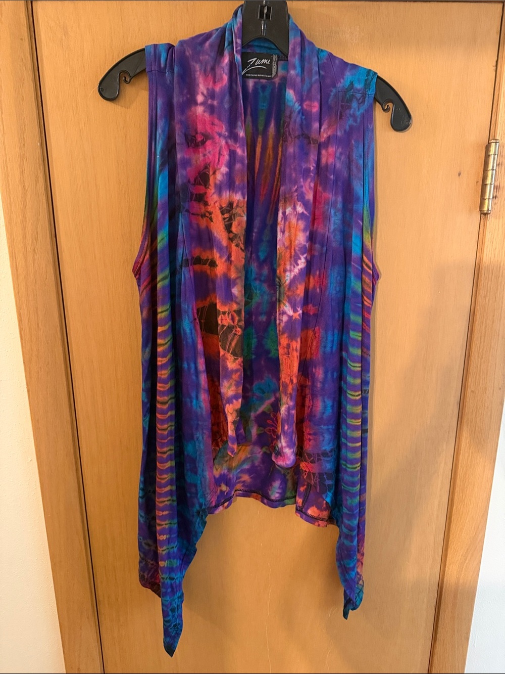 Zumi Women’s Tie-Dye Sleeveless Drape Long Vest Colorful Purple One Size